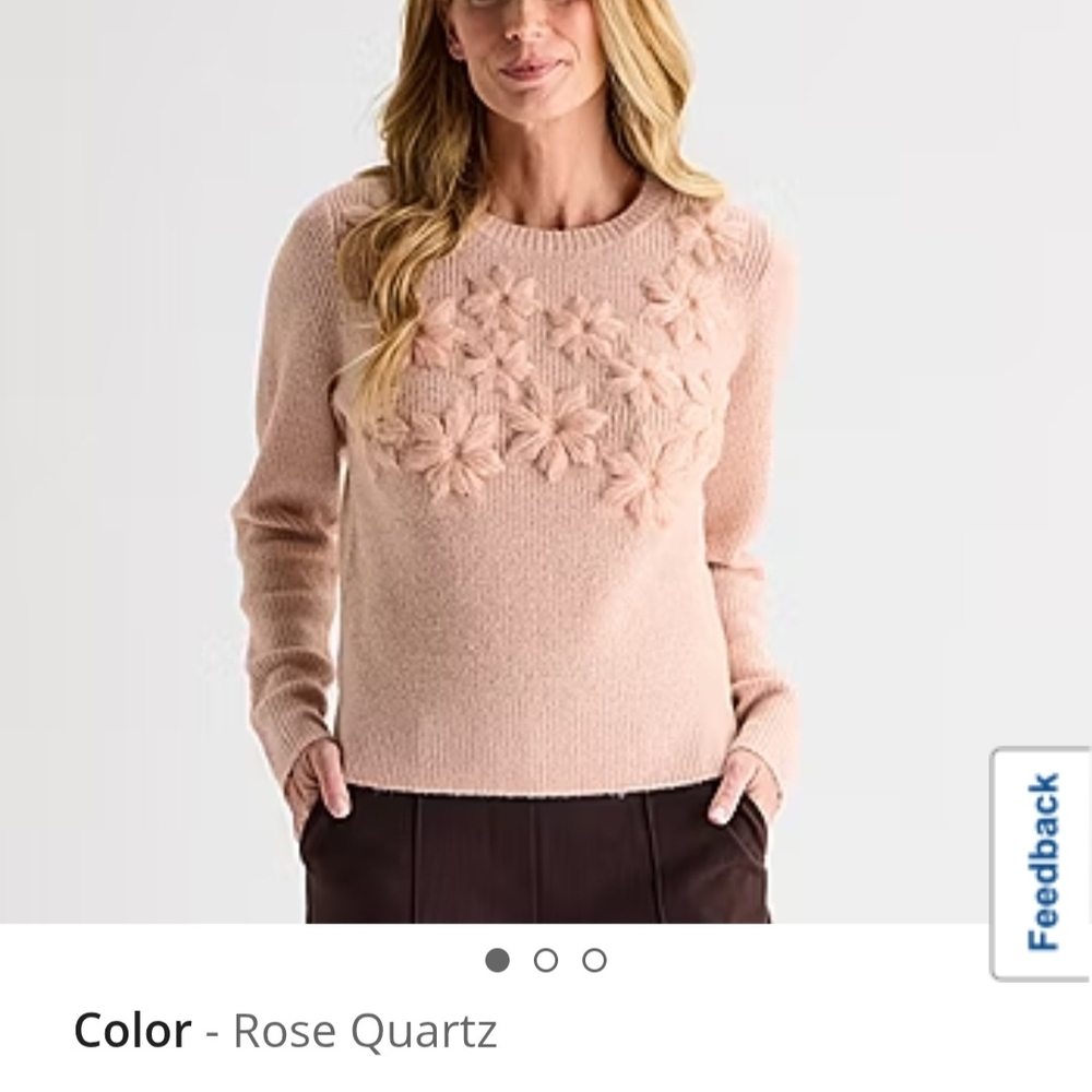 Liz Claiborne Pink Floral Crew Neck Sweater
